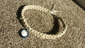Handmade hemp necklace with black and silver charm